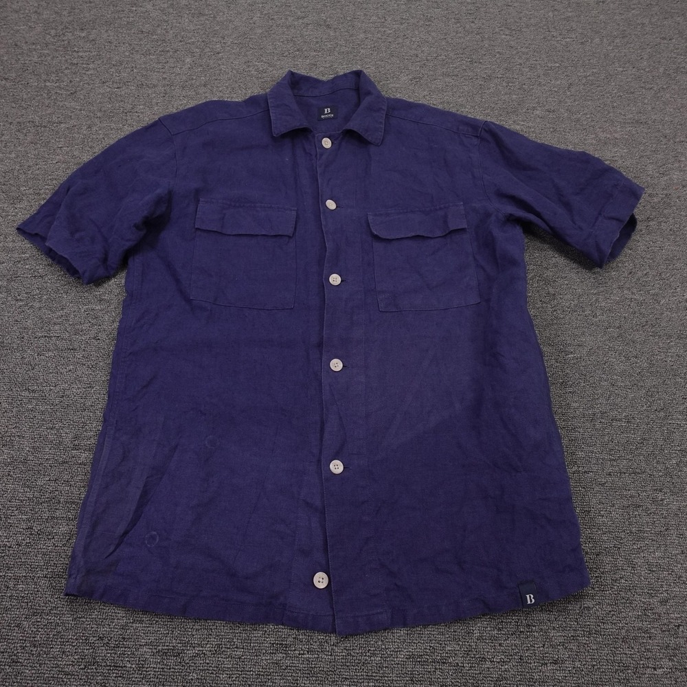 Boggi Milano Shirt Mens Small Blue Solid Linen Short Sleeve Button Up Casual